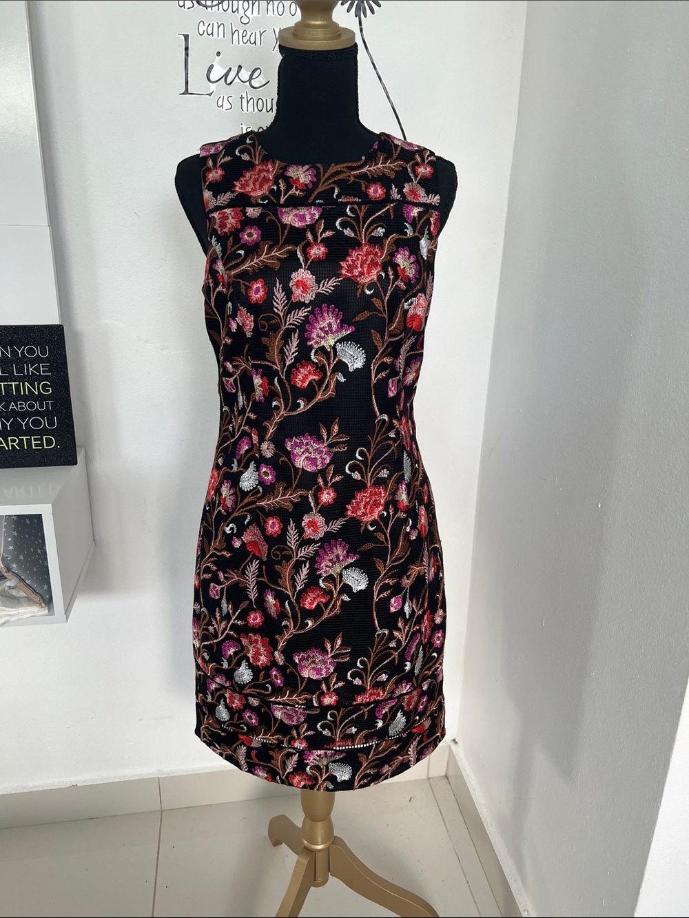 White House Black Market Black Floral Embroidered Sheath Dress